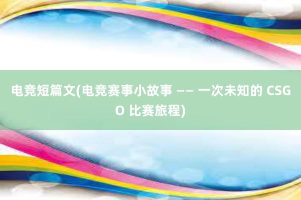 电竞短篇文(电竞赛事小故事 —— 一次未知的 CSGO 比赛旅程)