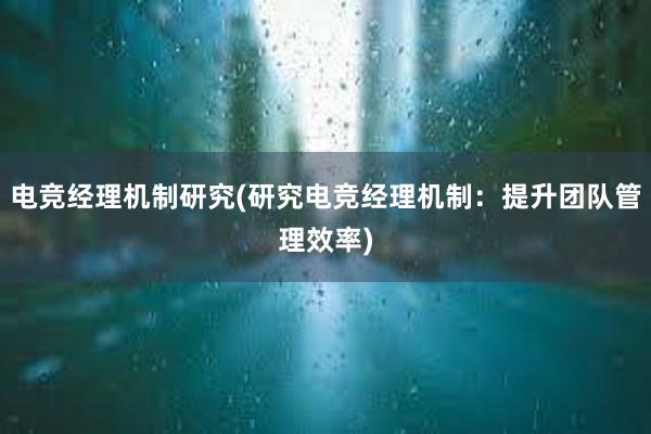 电竞经理机制研究(研究电竞经理机制：提升团队管理效率)