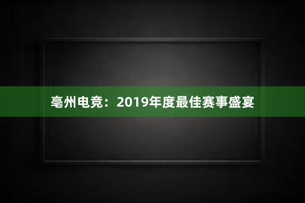 亳州电竞：2019年度最佳赛事盛宴