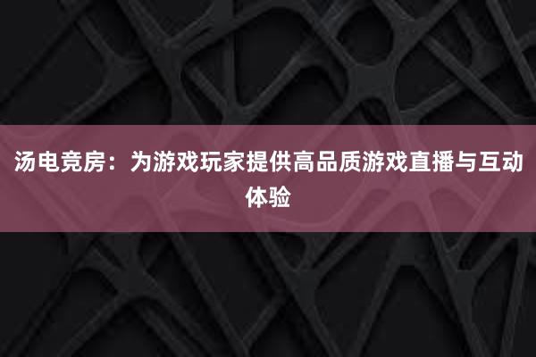 汤电竞房：为游戏玩家提供高品质游戏直播与互动体验